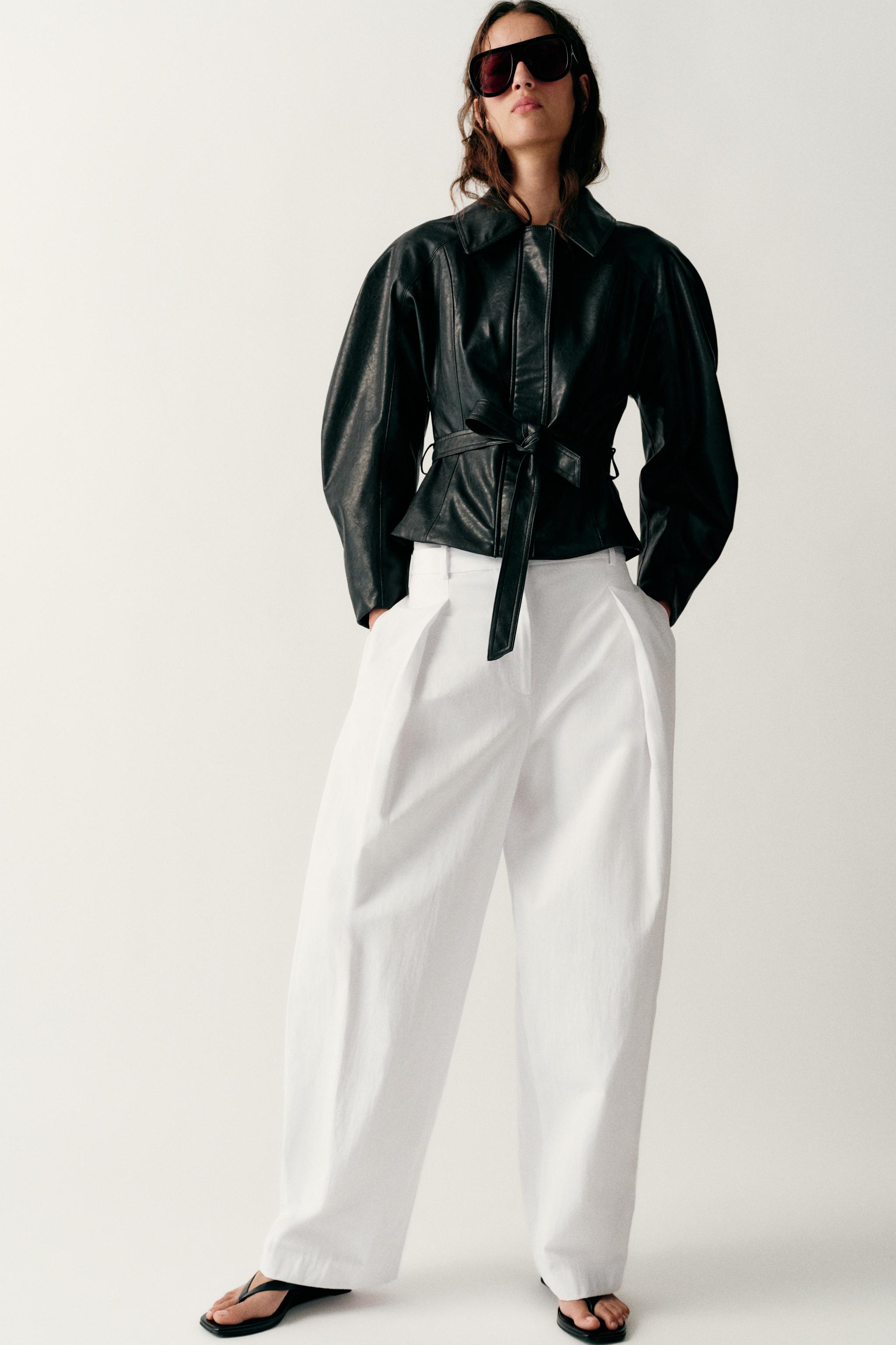 FAUX LEATHER BELTED JACKET